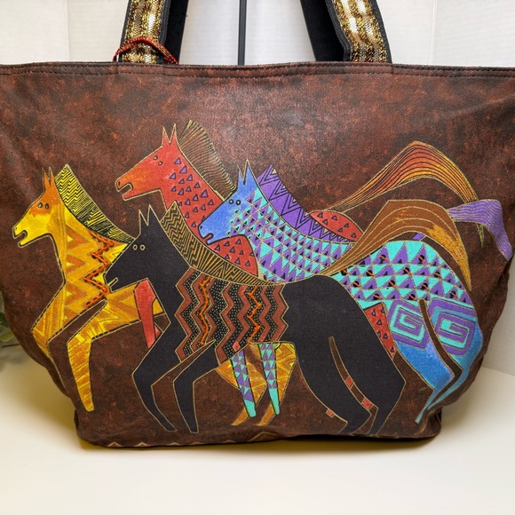 Laurel Burch Native Horses Travel Large Tote Bag Colorful, Cotton Western Whimsy - Picture 3 of 16